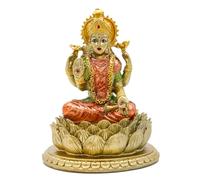 alikiki Lakshmi On Lotus 6.5" H lndian God Laxmi Statue Hindu Murti Item Home Temple Mandir Pooja Decor Hindu God and Goddess for Diwali Gifts Birthday Gifts for India People