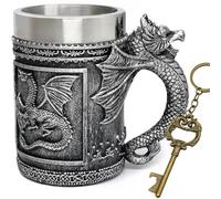 Alikiki Large Medieval Dragon Mug - GOT D&D Gaming Drinking Tankard, 21oz Stainless Steel, Gift for Dragon Lovers & Collectors