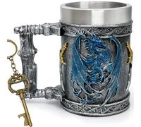 alikiki Medieval Large Beer Tankard Blue Dragon DnD Game Mug of Throne Stainless Coffee Cup Dungeons and Dragons Gifts for Men Women Dragon Collector Themed Party Decorations 21oz