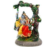 alikiki Radha Krishna Statue on Swing - Hindu God Idol Statue India Murti Item Home Office Temple Mandir Shrine Altar Pooja Decor Wedding Diwali Puja Gifts for Indian Friends Relative