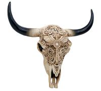 alikiki Western Cow Skull Wall-Decor - 12.2”Long Realistic Animal Head Wall Hanging Art Boho Cross Steer Bison Buffalo Bull Cow Horned Skull Home Wall Decor