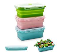 Alimat PluS 3 Pack Silicone Collapsible Food Containers with Lids 500ml | Small Capacity Collapsible Storage Containers for Outdoor and Kitchen