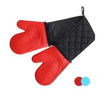 Alimat PluS Double Oven Gloves Mitts - Heat Resistant Silicone Oven Gloves Non-Slip with Cotton Lining for Kitchen, Baking, Cooking, Microwave (Red)