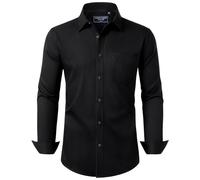 Alimens & Gentle Black Shirts for Men Adult Long Sleeve Non Iron Formal Regular Fit Button Down Dress Shirts with Pocket L