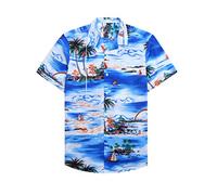 Alimens & Gentle Cotton Regular Fit Short Sleeve Casual Hawaiian Shirt for Adult Men, Blue Sky, Medium