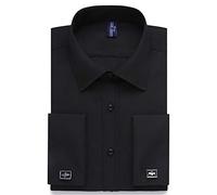 Alimens & Gentle French Cuff Regular Fit Dress Shirts (Cufflink Included), Black, 17.5" Neck 32"-33" Sleeve
