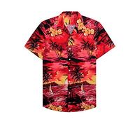 Alimens & Gentle Hawaiian Shirt for Men Summer Beach Casual Short Sleeve Button Down Shirts Printed Tropical Vacation Shirts, 1609 Red, Medium