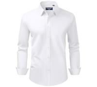 Alimens & Gentle Men Dress Shirts White Long Sleeve Stain Shield Formal Casual Work Non Iron Button Down Shirts M