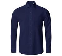 Alimens & Gentle Men Shirts Dress 4-Way Stretch Long Sleeve Business Casual Regular Fit Button Down Formal Navy Blue Shirts 2XL