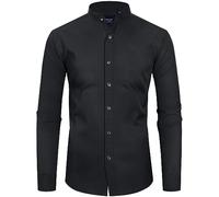 Alimens & Gentle Men's Banded Collar Dress Shirts Wrinkle Free Long Sleeve Mandarin Collar Button Down Shirt, Black, XXXXL