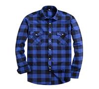 Alimens & Gentle Men's Button Down Regular Fit Long Sleeve Plaid Flannel Casual Shirts, Blue/Black Plaid, XL Tall