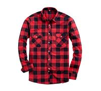 Alimens & Gentle Men's Button Down Regular Fit Long Sleeve Plaid Flannel Casual Shirts, Red/Black Plaid, XXXL Tall