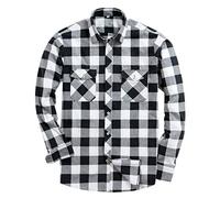 Alimens & Gentle Men's Button Down Regular Fit Long Sleeve Plaid Flannel Casual Shirts, White/Black Plaid, XXXXXXL