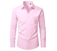 Alimens & Gentle Mens Dress Shirt Long Sleeve Slim Fit Stretch Formal Casual Button Down Pink Shirts with Pocket XL