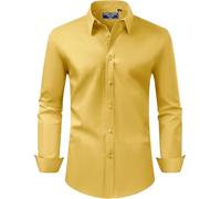 Alimens & Gentle Men's Dress Shirt Long Sleeve Stain Shield Formal Casual Work Non Iron Button Down Yellow Shirts L