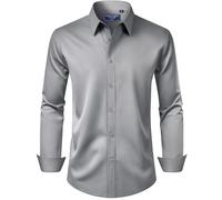 Alimens & Gentle Men's Dress Shirt Regular Fit Stretch Stain Shield Long Sleeve Solid Business Wedding Button Down Shirts, Grey, XL