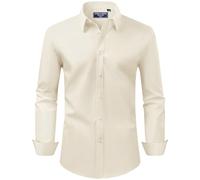 Alimens & Gentle Men's Dress Shirt Regular Fit Stretch Stain Shield Long Sleeve Solid Business Wedding Button Down Shirts, Beige, XXXXXL