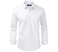Alimens & Gentle Men's Dress Shirt Regular Fit Stretch Stain Shield Long Sleeve Solid Business Wedding Button Down Shirts, White, XXL