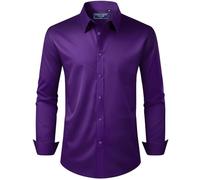 Alimens & Gentle Men's Dress Shirt Regular Fit Stretch Stain Shield Long Sleeve Solid Business Wedding Button Down Shirts, Purple, S