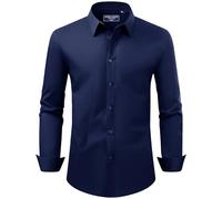 Alimens & Gentle Men's Dress Shirt Regular Fit Stretch Stain Shield Long Sleeve Solid Business Wedding Button Down Shirts, Dark Blue, XL