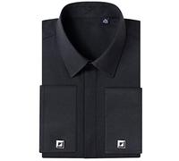 Alimens & Gentle Men's Dress Shirts French Cuff Long Sleeve Regular Fit (Include Metal Cufflinks and Metal Collar Stays), Black, 16.5" Neck 34"-35" Sleeve