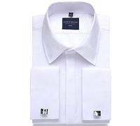 Alimens & Gentle Men's Dress Shirts French Cuff Long Sleeve Regular Fit (Include Metal Cufflinks and Metal Collar Stays), White, 17" Neck 34"-35" Sleeve