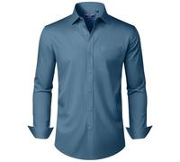 Alimens & Gentle Mens Dress Shirts Long Sleeve Wrinkle Free Stretch Big Tall Button Down Shirts, Denim Blue, Medium