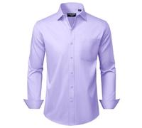 Alimens & Gentle Mens Dress Shirts Long Sleeve Wrinkle Free Stretch Business Casual Button Down Shirts, Purple, 3XL