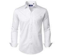 Alimens & Gentle Mens Dress Shirts Long Sleeve Wrinkle Free Stretch Cotton Big Tall Button Down Shirts, All White, Large