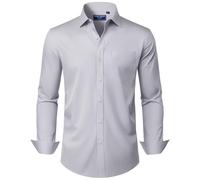 Alimens & Gentle Mens Dress Shirts Long Sleeve Wrinkle Free Stretch Cotton Big Tall Button Down Shirts, Light Grey, Medium