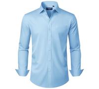 Alimens & Gentle Mens Dress Shirts Long Sleeve Wrinkle Free Stretch Cotton Big Tall Button Down Shirts, Blue, Large