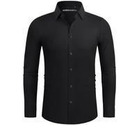 Alimens & Gentle Men's Dress Shirts Stretch Slim Fit Long Sleeve Button Down Shirts Wrinkle Free Business Formal Shirts, All Black, Medium