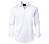 Alimens & Gentle Men's Dress Shirts Wrinkle-Free Long Sleeve Stretch Solid Formal Business Button Down Shirt with Pocket, Equal Button-White, Medium