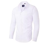 Alimens & Gentle Men's Dress Shirts Wrinkle-Free Long Sleeve Stretch Solid Formal Business Button Down Shirt with Pocket, Equal Button-White, Medium