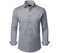 Alimens & Gentle Men's Fashion Long Sleeve Shirt Stretch Business Casual Regular Fit Button Down Grey Dress Shirts XL
