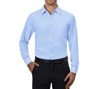 Alimens & Gentle Men's Long Sleeve Shirt 4-Way Stretch Business Formal Regular Fit Button Down Dress Shirts with Pocket Blue