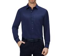 Alimens & Gentle Men's Long Sleeve Shirt 4-Way Stretch Business Formal Regular Fit Button Down Dress Shirts with Pocket Navy Blue