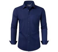 Alimens & Gentle Men's Long Sleeve Shirt Business Formal Regular Fit Button Down Dress Shirts with Pocket Navy Blue