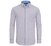 Alimens & Gentle Men's Plaid Button Down Shirts Cotton Long Sleeve Dress Shirts Regular Fit Gingham Shirts, Navy Red, Small Plaid, Medium