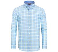 Alimens & Gentle Men's Plaid Button Down Shirts Cotton Long Sleeve Dress Shirts Regular Fit Gingham Shirts, Blue/Yellow, Plaid, 3XL