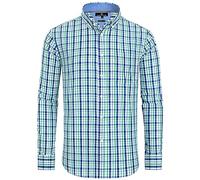 Alimens & Gentle Men's Plaid Button Down Shirts Cotton Long Sleeve Dress Shirts Regular Fit Gingham Shirts, Green Navy, Plaid, XL