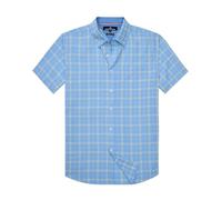 Alimens & Gentle Mens Plaid Short Sleeve Button Down Shirts Cotton Regular Fit Casual Gingham Shirts, Blue Yellow Plaid, Large