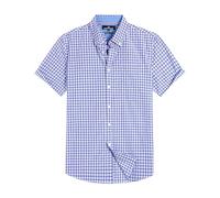 Alimens & Gentle Mens Plaid Short Sleeve Button Down Shirts Cotton Regular Fit Casual Gingham Shirts, Blue Gingham, XXL