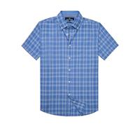 Alimens & Gentle Mens Plaid Short Sleeve Button Down Shirts Cotton Regular Fit Casual Gingham Shirts, Blue Plaid, XL