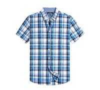 Alimens & Gentle Mens Plaid Short Sleeve Button Down Shirts Cotton Regular Fit Casual Gingham Shirts, Black Blue Plaid, XXXXL