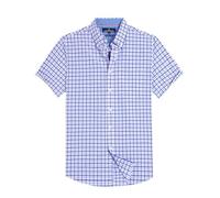 Alimens & Gentle Mens Plaid Short Sleeve Button Down Shirts for Men Adult Cotton Regular Fit Casual Gingham Shirts, Navy Red Small Plaid, Medium