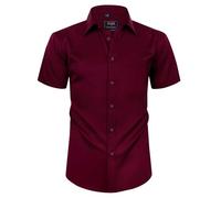Alimens & Gentle Mens Short Sleeve Dress Shirts Wrinkle Free Solid Casual Button Down Shirts with Pocket, A-Wine Red, Medium