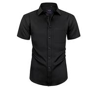 Alimens & Gentle Mens Short Sleeve Dress Shirts Wrinkle Free Solid Casual Button Down Shirts with Pocket, All Black, XL