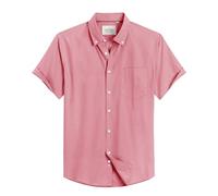 Alimens & Gentle Men's Short Sleeve Oxford Shirt Regular Fit Button Down Collar Shirts with Pocket, Dull Pink, S