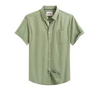 Alimens & Gentle Men's Short Sleeve Oxford Shirt Regular Fit Button Down Collar Shirts with Pocket, Light Green, XXL
